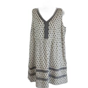 Pure Jill dress white black trim foulard stamp midi v neck sz Lp trendy feminine